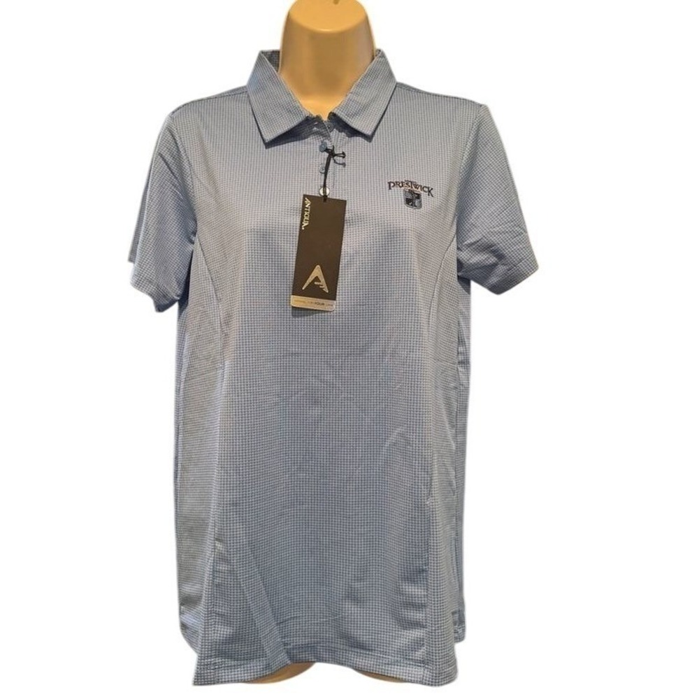 Antigua Prestwick Golf Polo Shirt Womens Medium Blue White Balance 104273 NWT